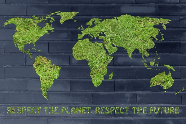 緑の芝生と世界の地図 — ストック写真