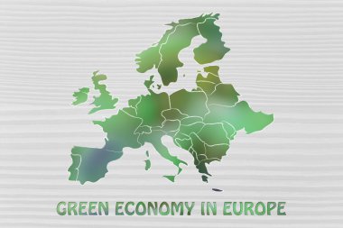 Map of europe with green leaves blur