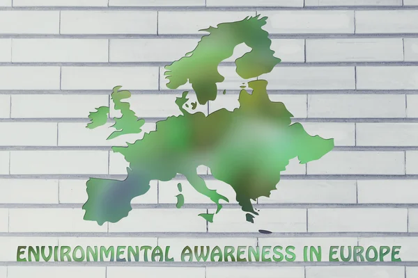 Map of europe with green leaves blur