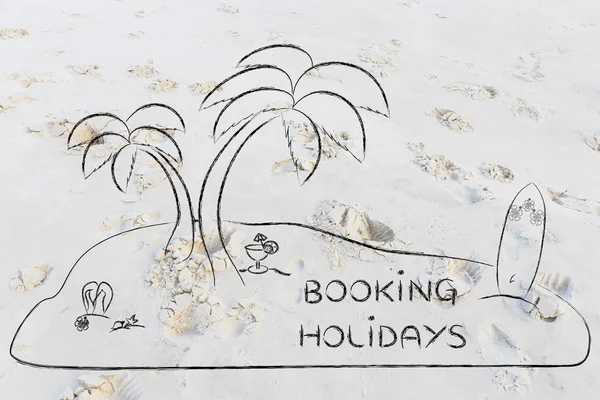 Desert Island with text Booking Holidays — Stock Photo, Image
