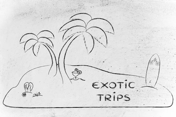 Desert Island with text Exotic Trips — Stok fotoğraf