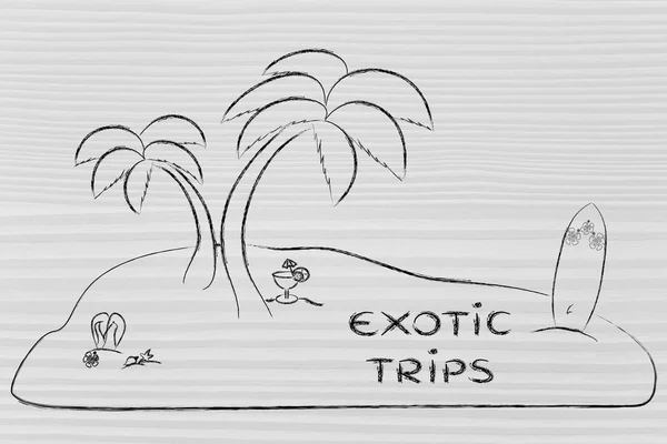 Desert Island with text Exotic Trips — Stok fotoğraf