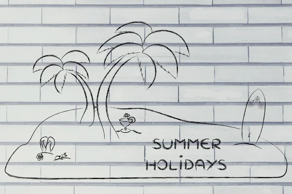 Desert Island with text Summer Holidays — 스톡 사진