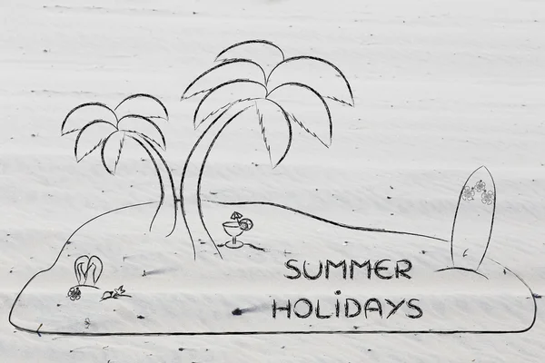 Desert Island with text Summer Holidays — 图库照片