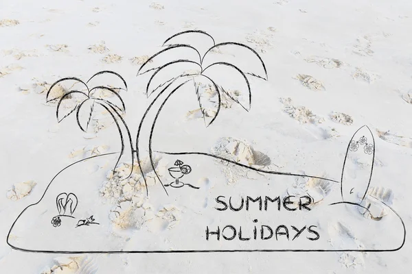 Desert Island with text Summer Holidays — 스톡 사진