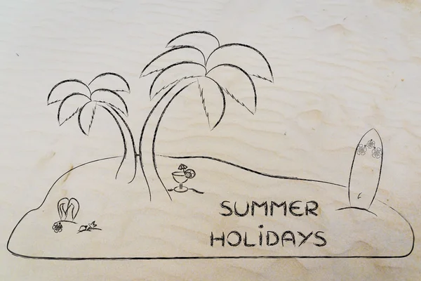 Desert Island with text Summer Holidays — 图库照片