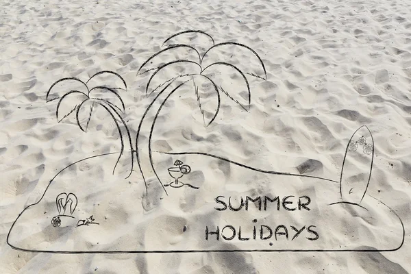Desert Island with text Summer Holidays — Stok fotoğraf
