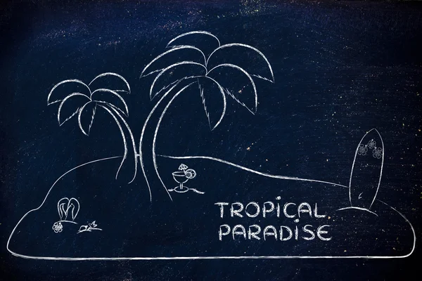 Isola deserta con testo Paradiso tropicale — Foto Stock