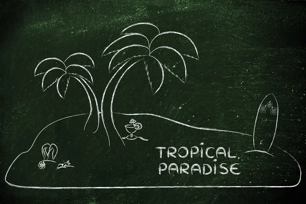 Desert Island with text Tropical Paradise — Stok fotoğraf