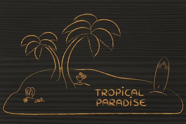 Остров пустыни с текстом Tropical Paradise — стоковое фото