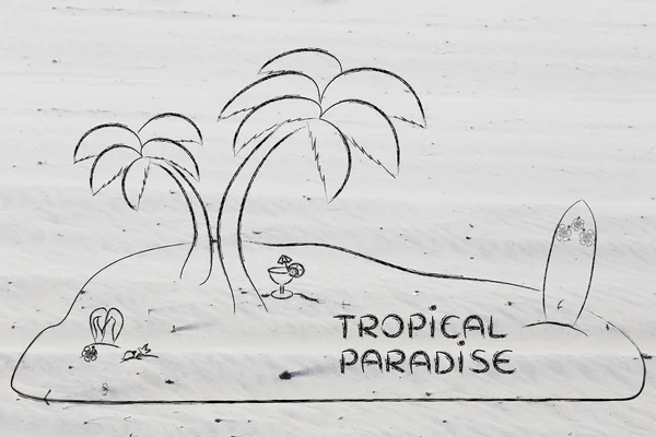 Desert Island with text Tropical Paradise — Stok fotoğraf