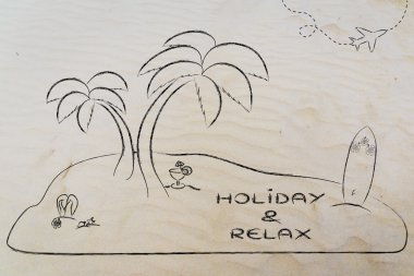 Desert Island with text Holiday & Relax