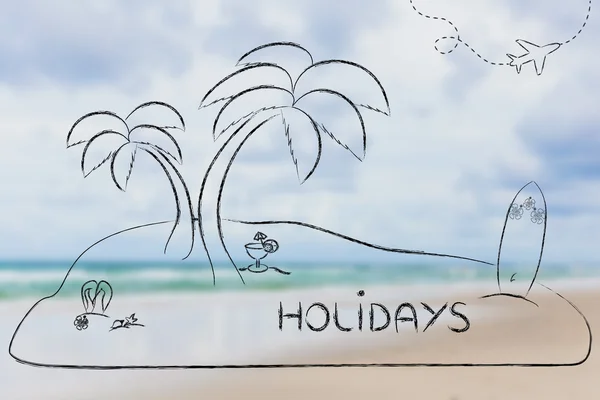 Desert Island with text Holidays — Stockfoto