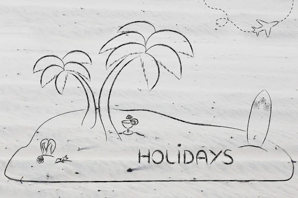 Desert Island with text Holidays — Stok fotoğraf