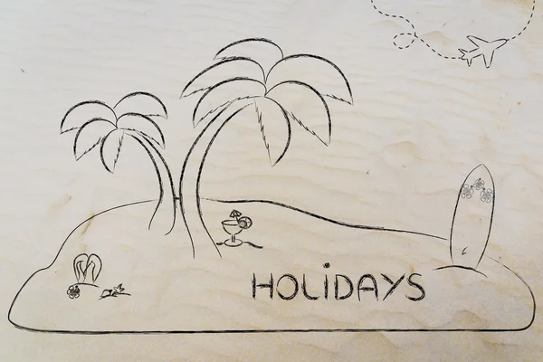 Desert Island with text Holidays — Stok fotoğraf