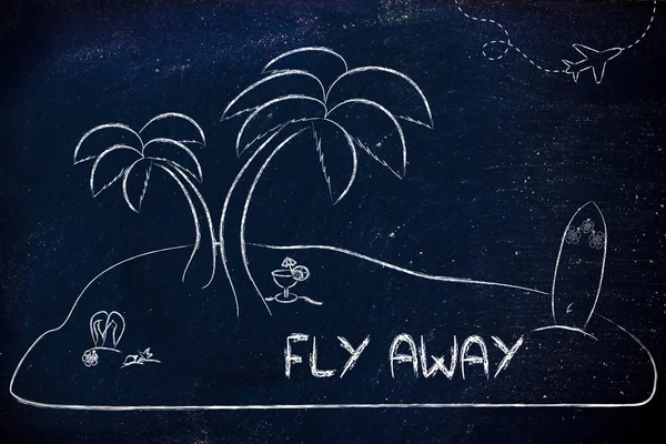Isola deserta con testo Fly Away — Foto Stock