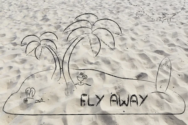 Isla del Desierto con texto Fly Away — Foto de Stock