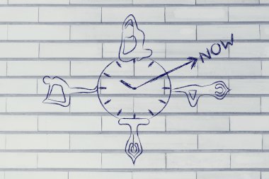 Yogiler pozlar şimdi gösteren bir saat etrafında yapma