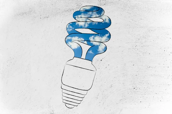 Energy saving bulb with a sky fill — Stock Photo, Image