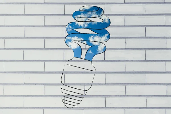 Energiebesparende lamp met een vulling van de hemel — Stockfoto