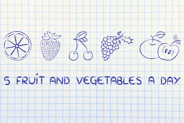 5-a-dag groenten en fruit — Stockfoto