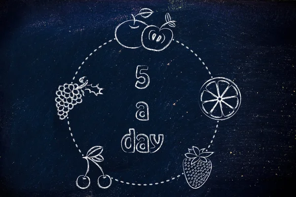 5 en dag frukt och grönsaker cirkel — Stockfoto