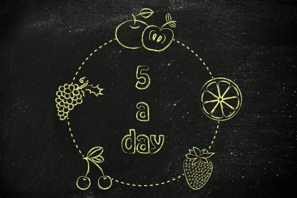 5 Obst und Gemüse pro Tag Kreis — Stockfoto