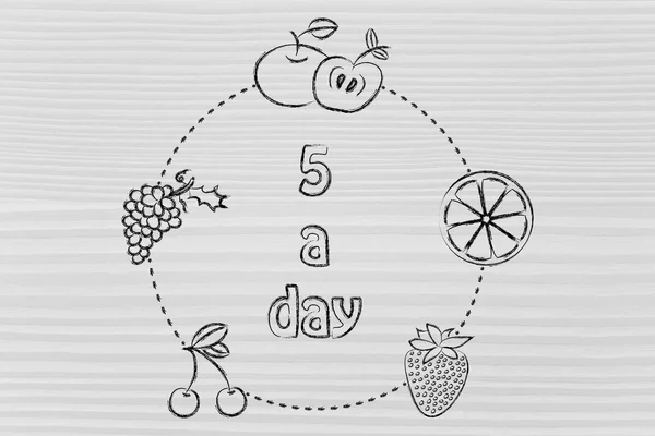 5 den ovoce a vegetariáni, kruh — Stock fotografie