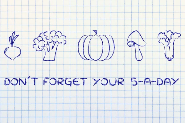 Don't forget your five a day, vegetables illustration — Stock Photo, Image