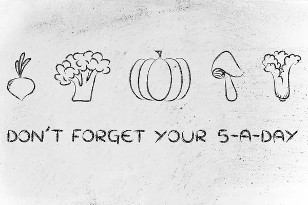 Don't forget your five a day, vegetables illustration — Stock Photo, Image