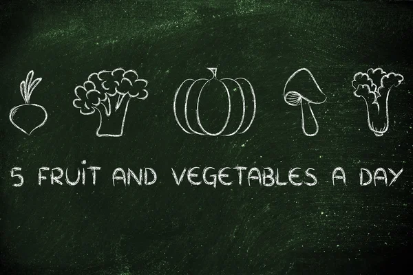 Fünf Obst und Gemüse pro Tag — Stockfoto
