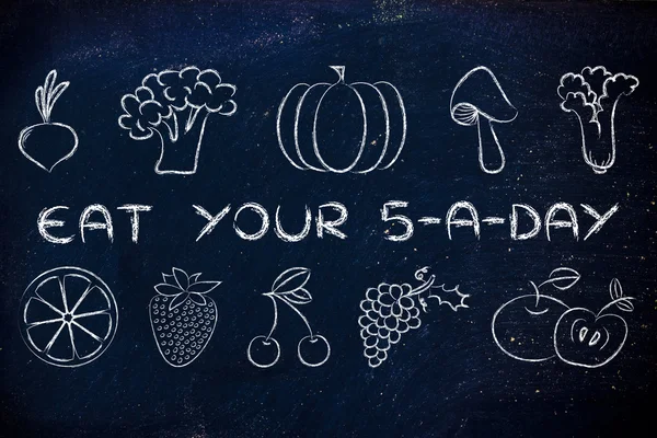 하루 5 혼합 과일 및 야채, 건강 한 식습관 — 스톡 사진
