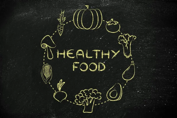 Здоровое питание с иллюстрацией овощей — стоковое фото