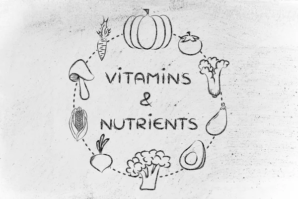 Illustrazione di vitamine e nutrienti — Foto Stock