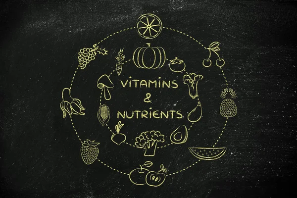 Vitaminok és tápanyagok illusztráció — Stock Fotó