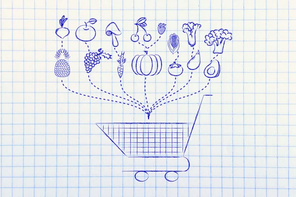 Ilustração sobre a compra de alimentos saudáveis — Fotografia de Stock
