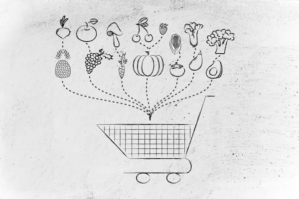 Ilustração sobre a compra de alimentos saudáveis — Fotografia de Stock