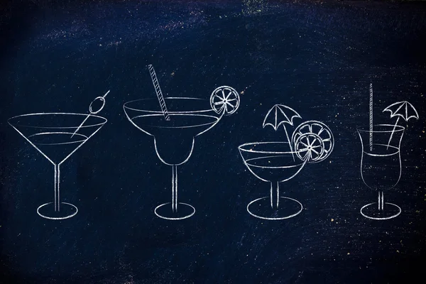 Handgezogene Cocktails und Trinkgläser — Stockfoto