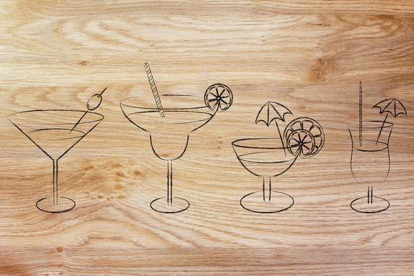 Hand drawn cocktails and drink glasses — Stock Photo, Image