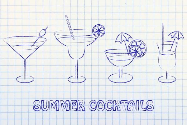 Літні коктейлі та келихи — стокове фото