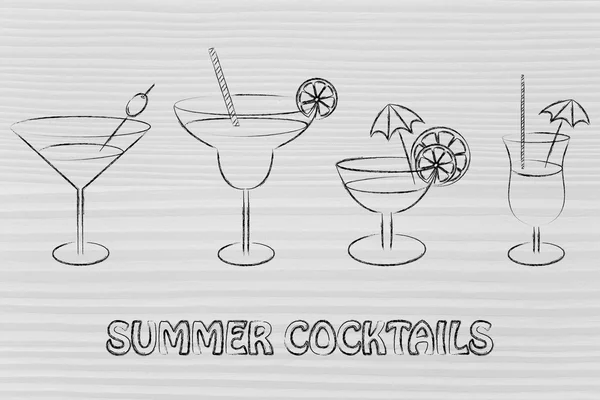 Summer cocktails and drink glasses — Stock Photo, Image