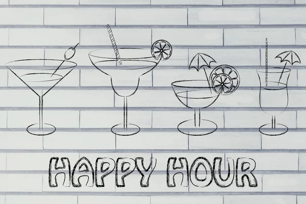 Happy hour com coquetéis e copos — Fotografia de Stock