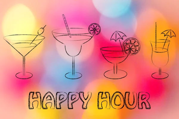 Kokteyller ve içecek gözlük happy hour — Stok fotoğraf