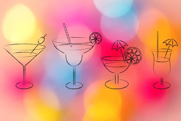 Cocktails and drink glasses illustration — Stockfoto