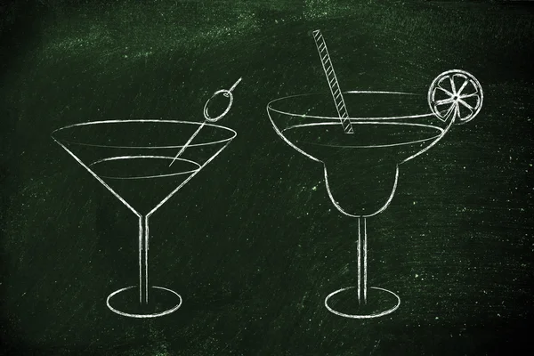 Cocktail disegnati a mano e bere bicchieri schizzo — Foto Stock