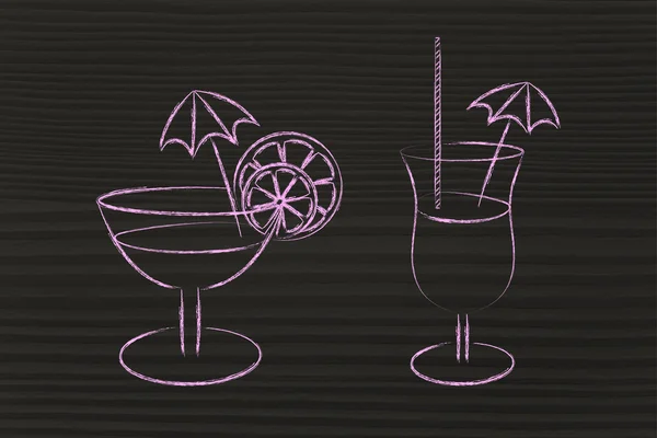 Hand drawn cocktails and drink glasses sketch — Stock Photo, Image