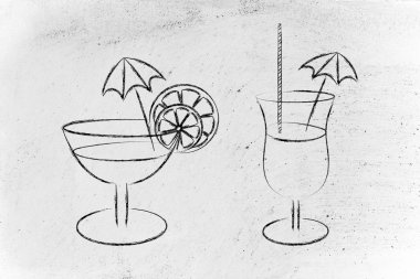 çizilmiş kokteyller el ve gözlük kroki iç