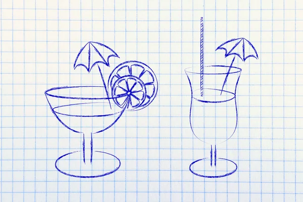 Ручной рисунок коктейлей и эскиз бокалов — стоковое фото