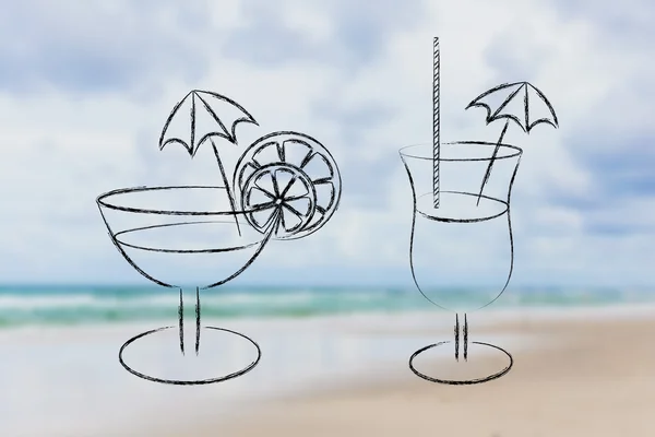 Cócteles y vasos de bebida dibujados a mano boceto — Foto de Stock
