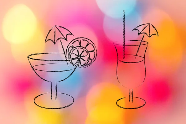 Hand drawn cocktails and drink glasses sketch — Stock Photo, Image